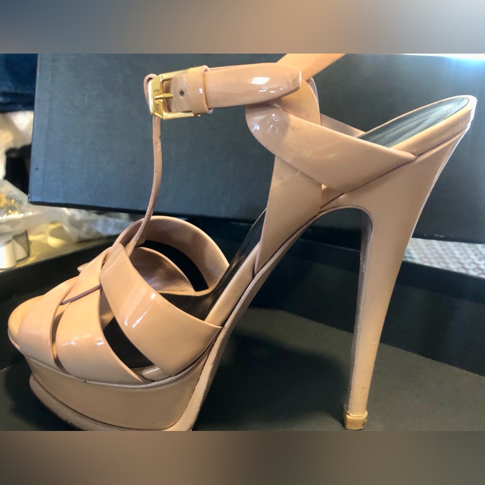 YSL Tribute Platform Sandals in Patent Leather